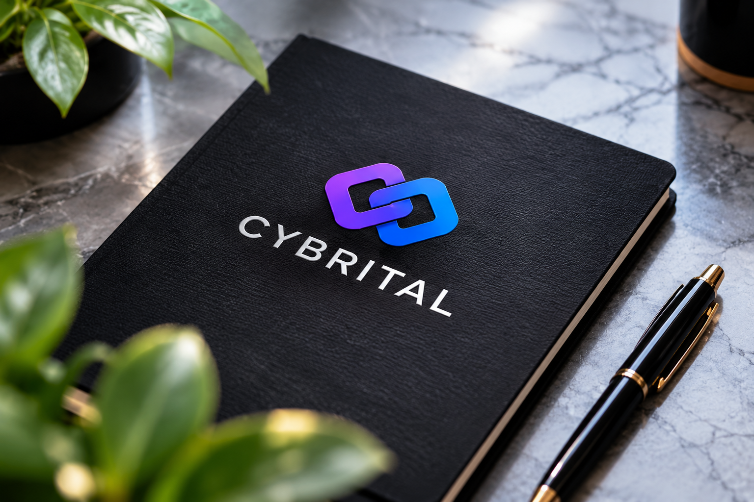 CYBRITAL branded notebook representing the ideas behind the product