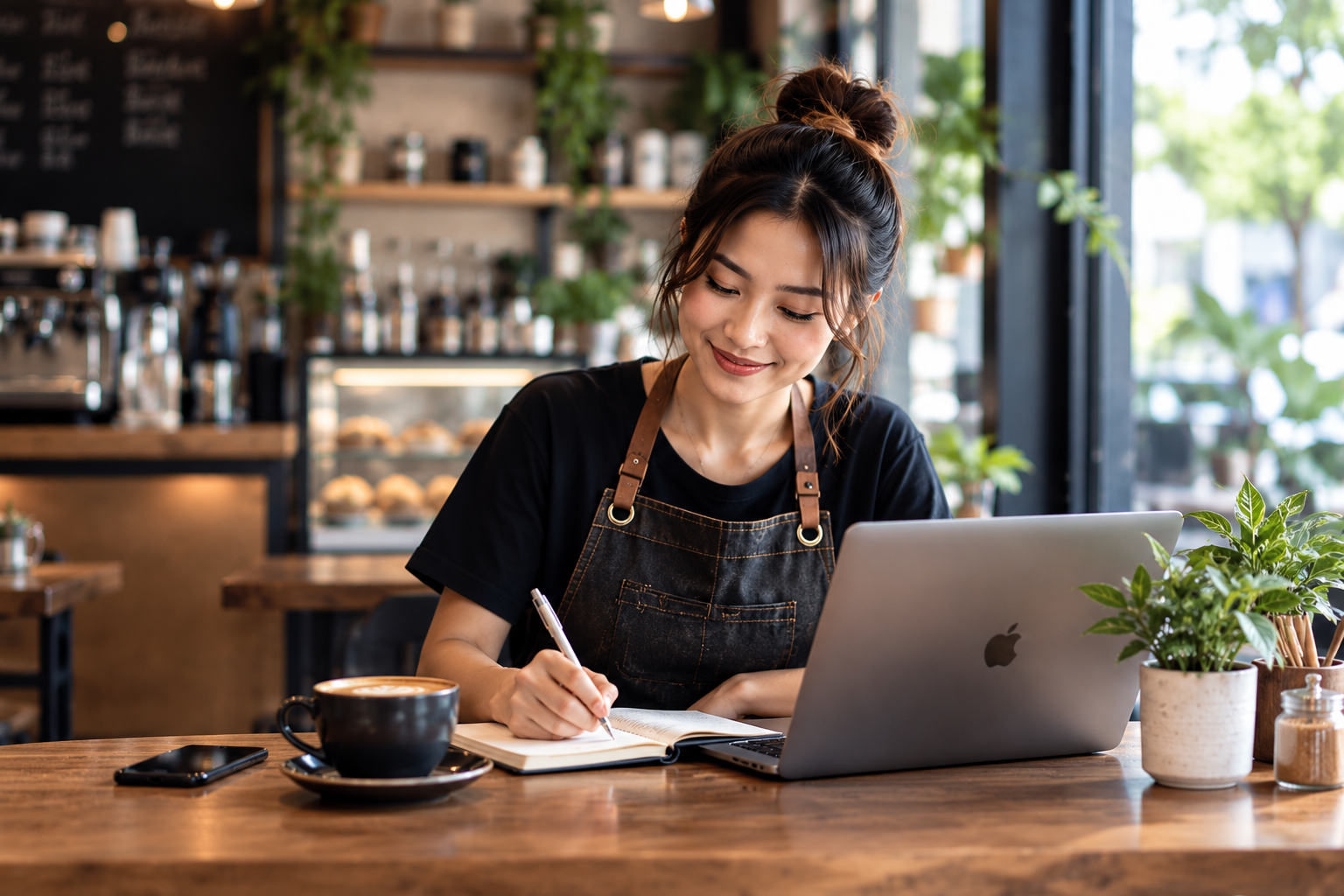 Small business owner working in a café
