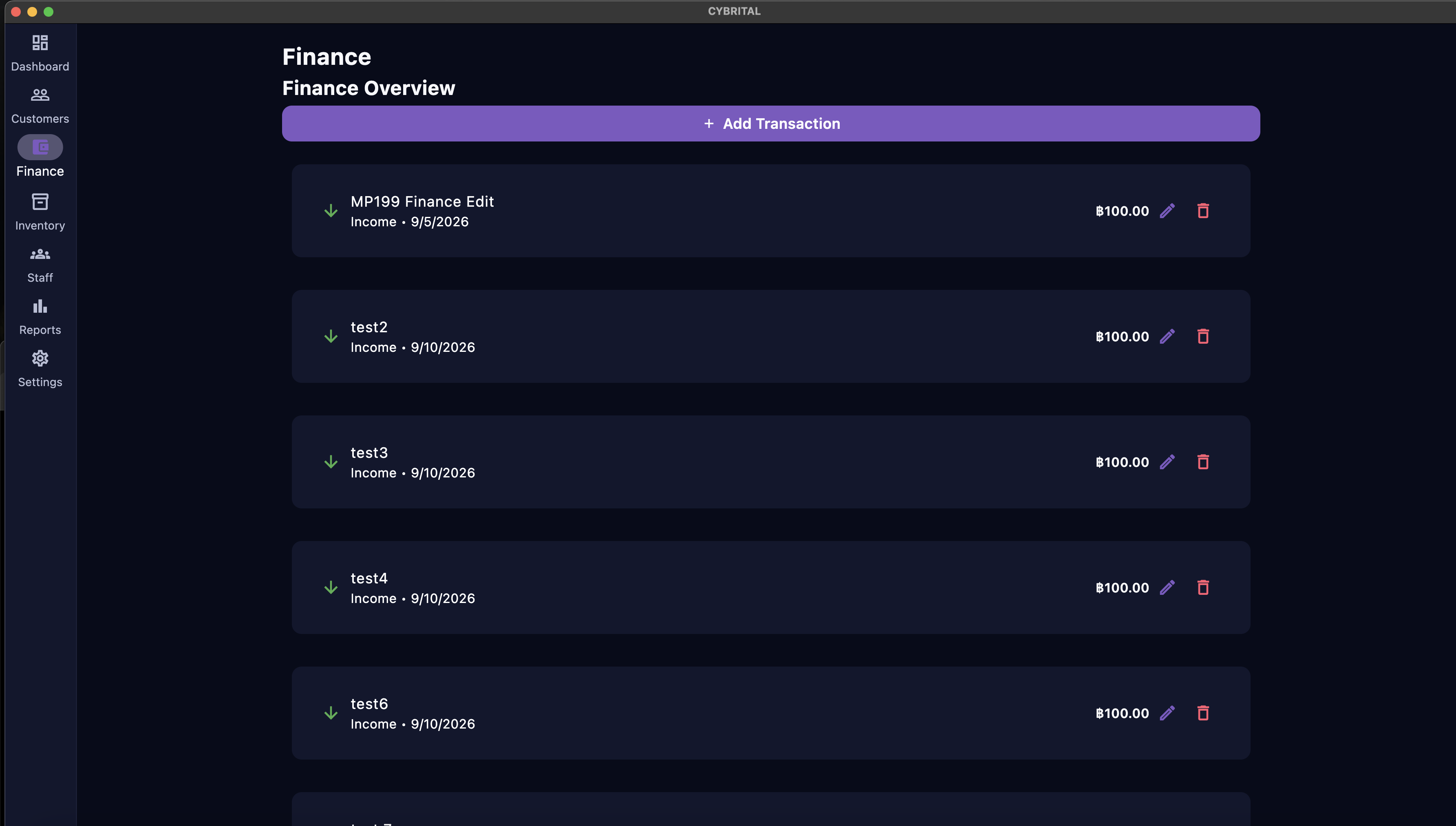 CYBRITAL Finance screen