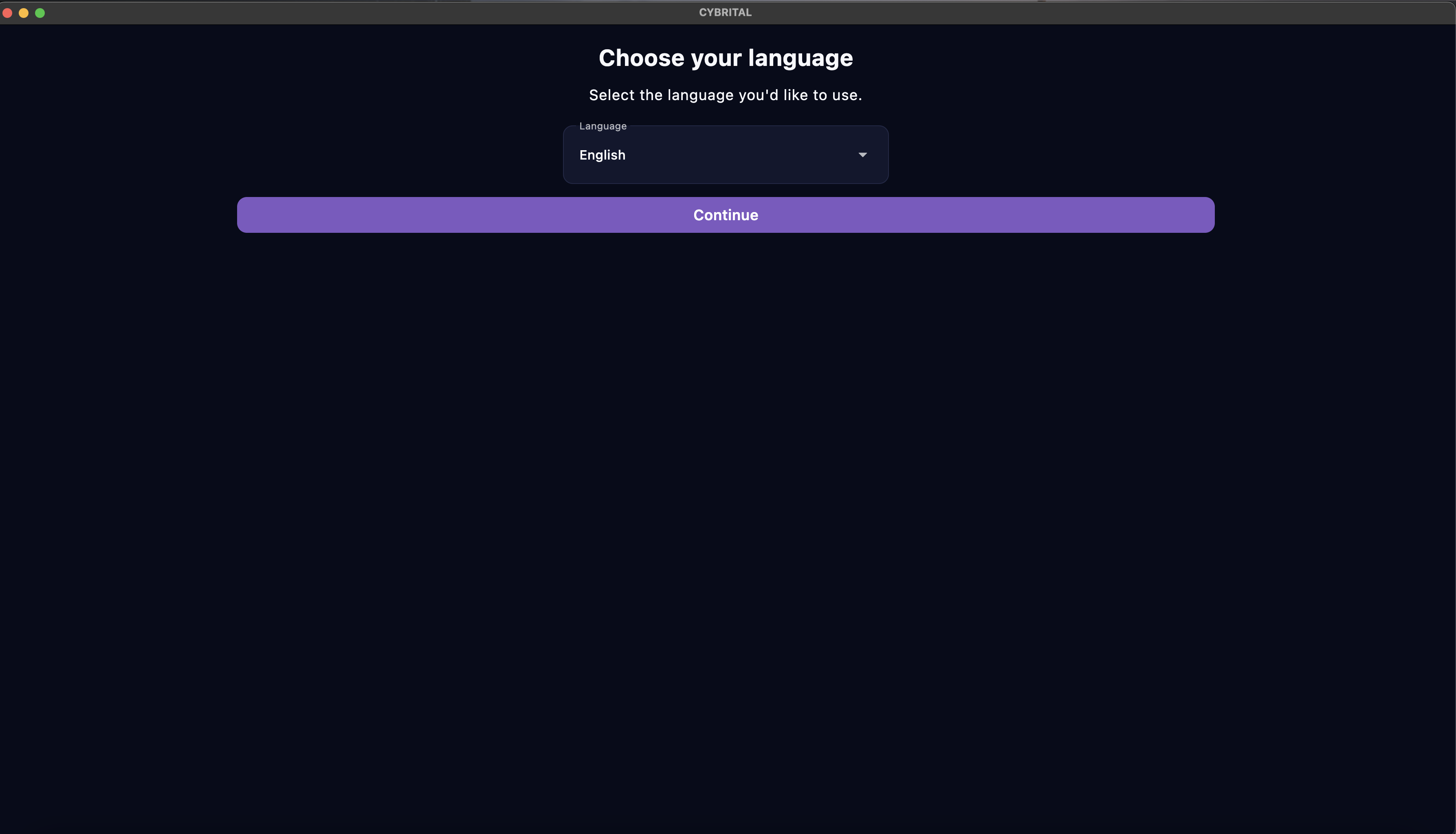 CYBRITAL language setup screen