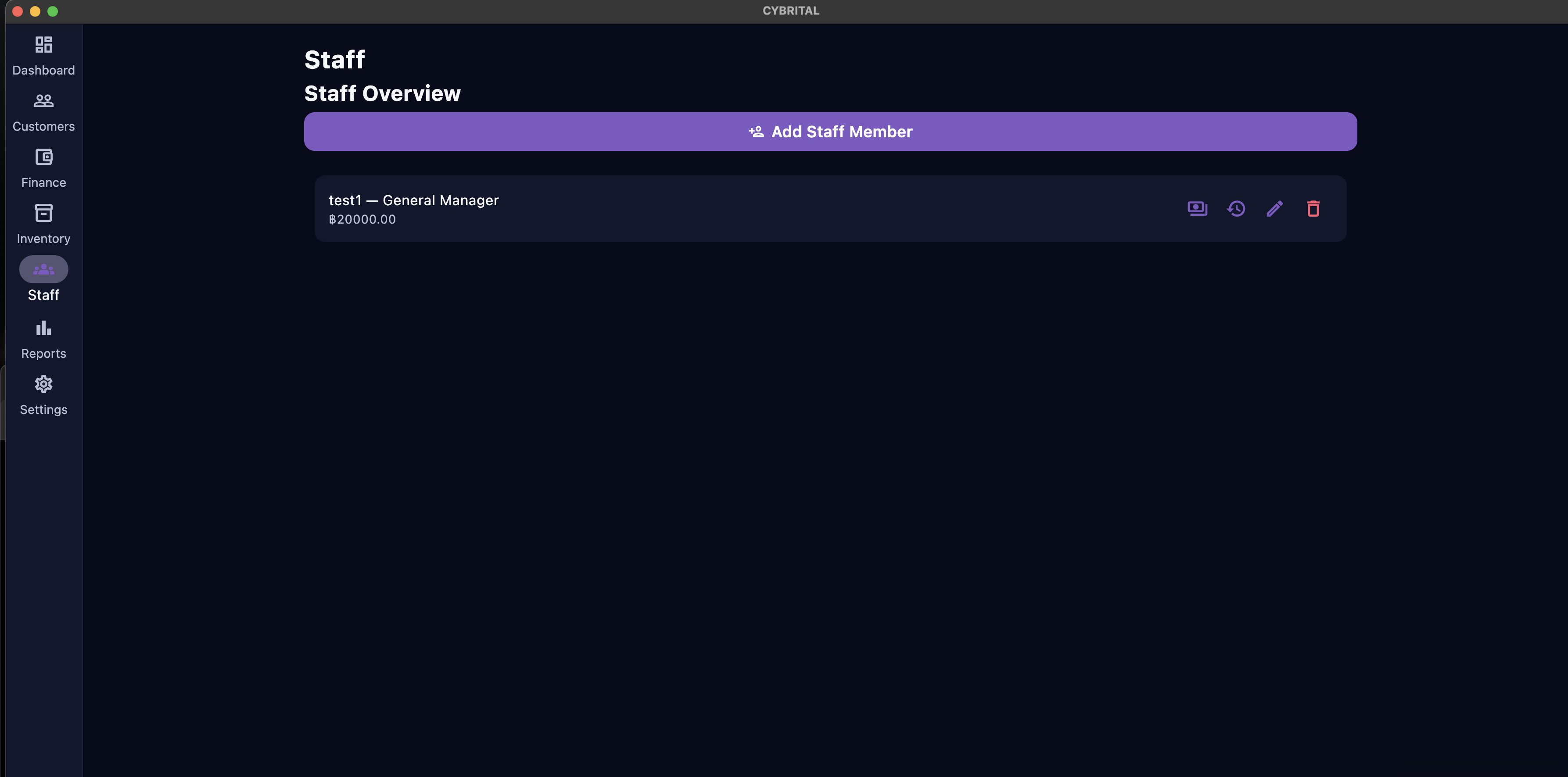 CYBRITAL Staff screen